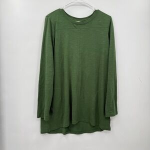 J.Jill Women's Tunic Top‎ Green Long Sleeve Cotton Blend Pocket Casual